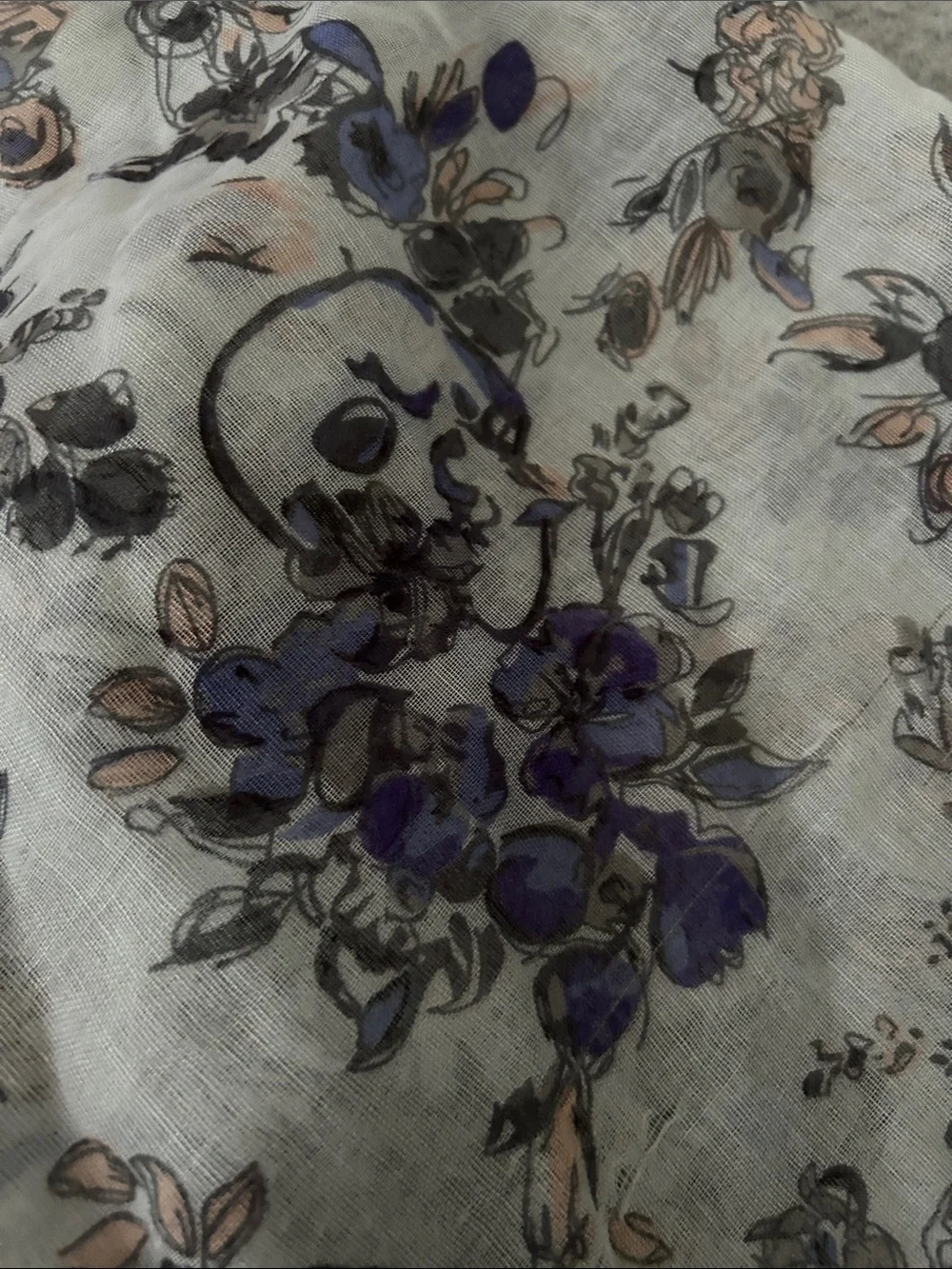 Charlotte Russe Gray Purple Black Peach Skull Floral Lightweight Scarf Burnout